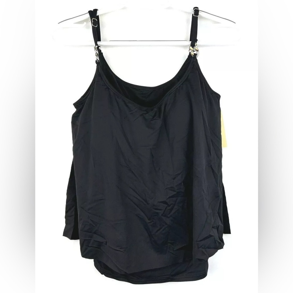 Michael Kors Womens Iconic Solids Double Layer Tankini Black Size Small